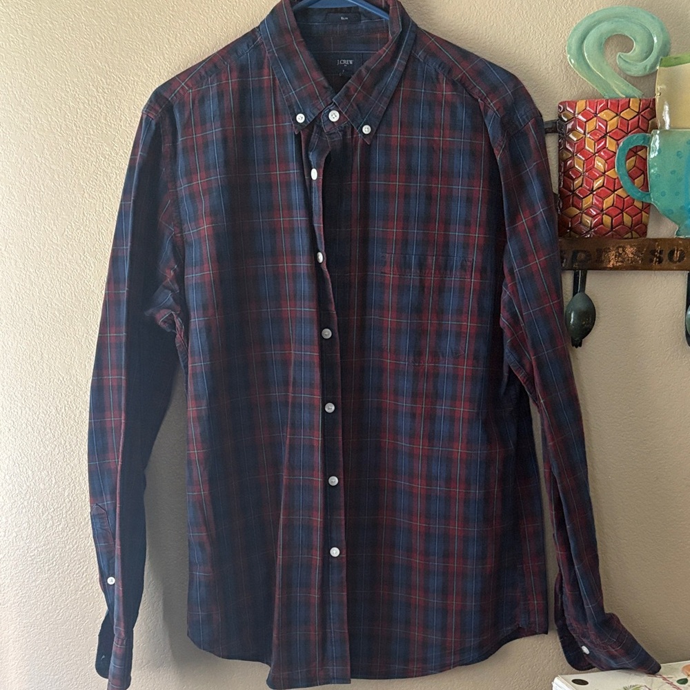 J. Crew Men's Plaid Button-Down Shirt - Blue and Red